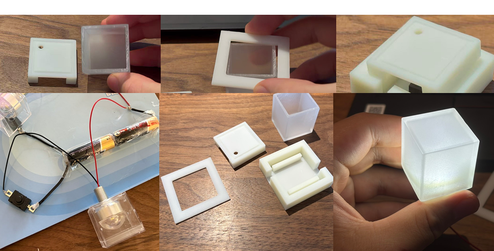 Module testing: 3D printed covers, frames, and a lit cube